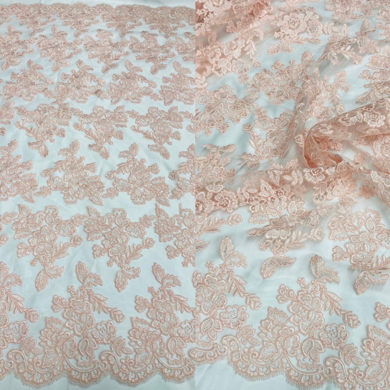 1 Yard - Corded Bridal Lace Fabric Embroidered on 100% Polyester Net Mesh | Lace USA - 95409W - Ivory with Silver - 51" Wide